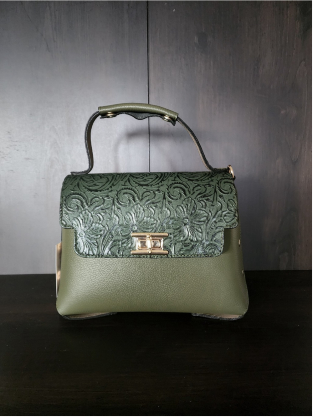 Forest Green Floral Studded Embossed Artisan LEATHER Purse Handbag Crossbody Bag - Picture 5 of 16